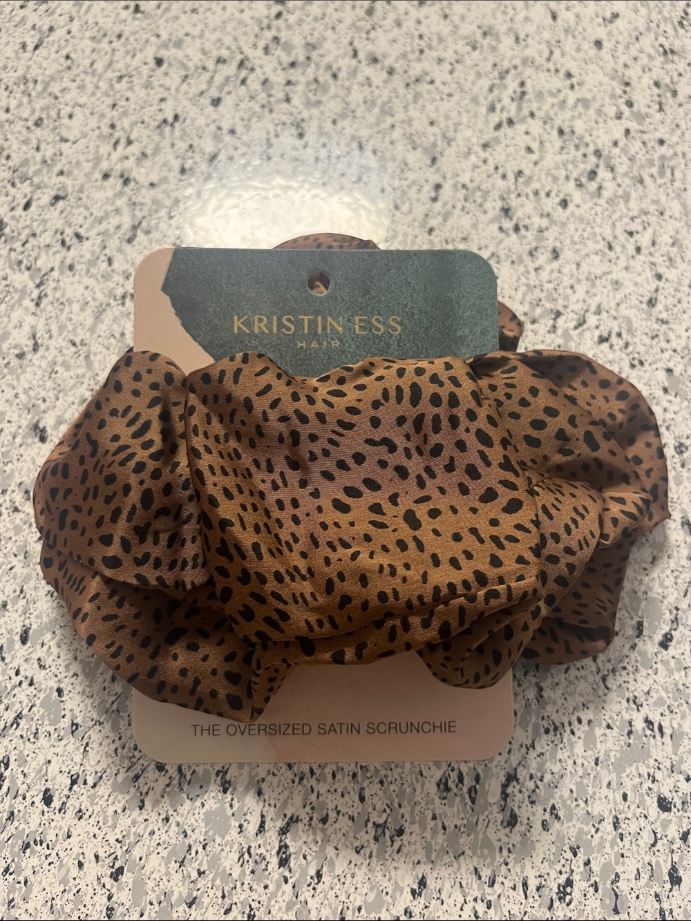Kristin Ess Brown Leopard Satin Oversized Scrunchie